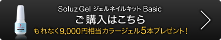 Soluz Gel ジェルネイルキットBasic ご購入はこちら もれなく9,000円相当カラージェル5本プレゼント!